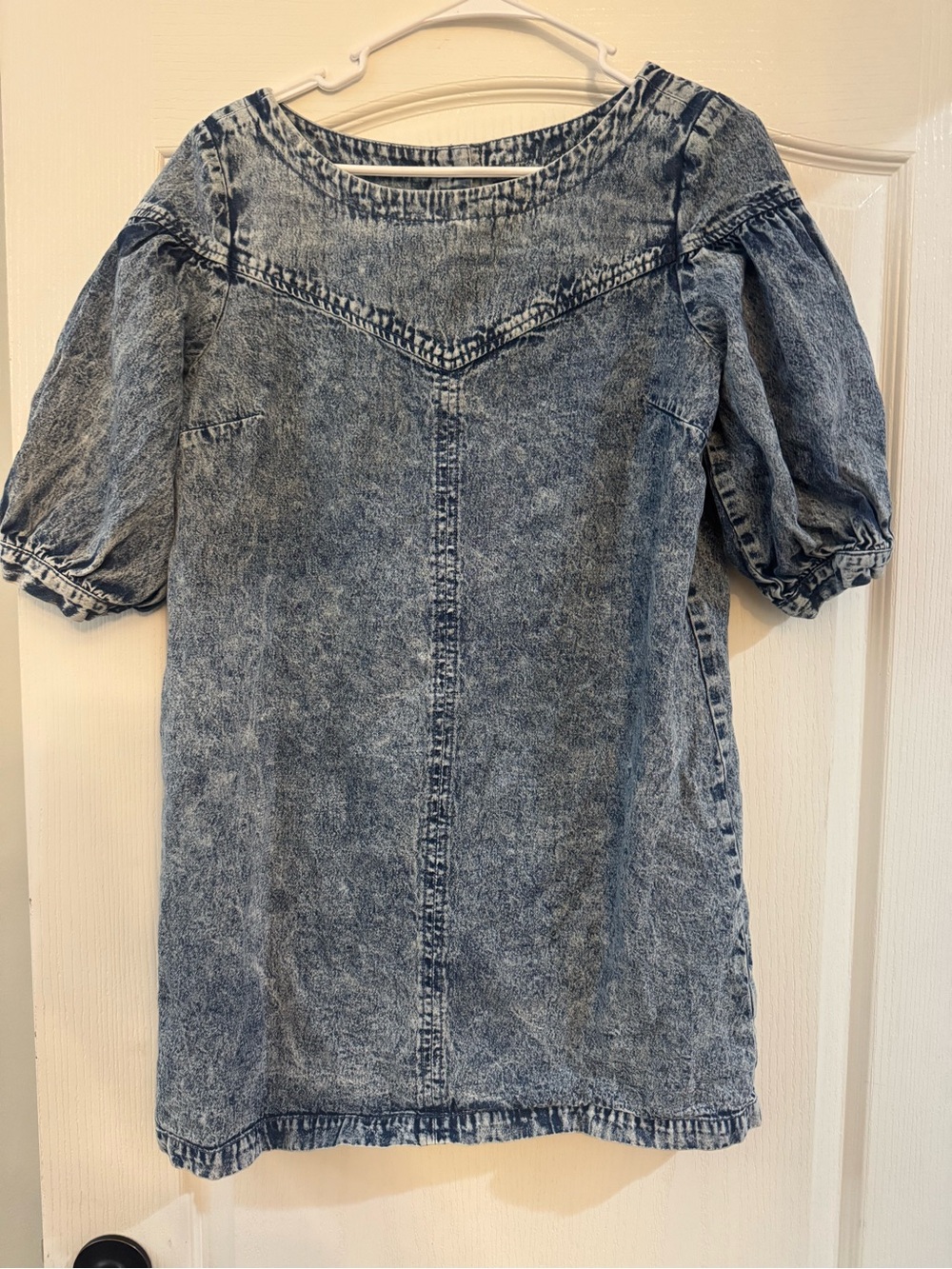 Fate Acid-Wash Denim Tunic Dress in Light Blue/Gray